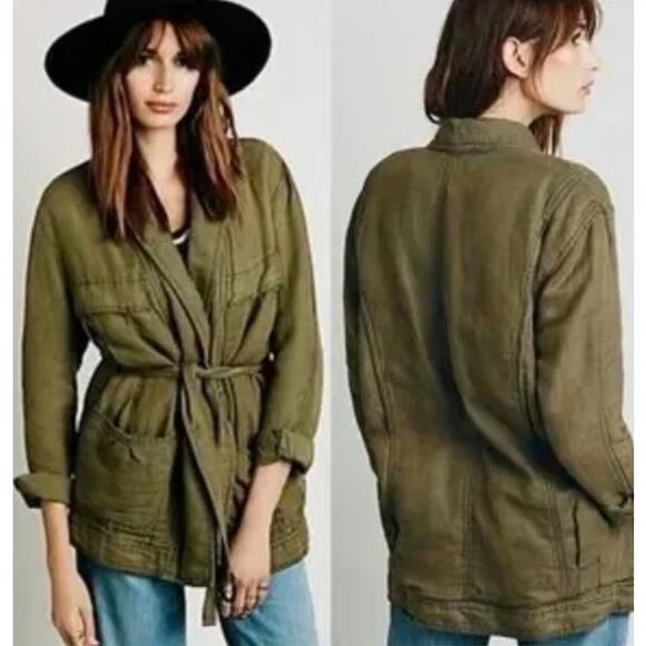Free People Jacket Army Olive Green In Our Nature Cargo Belted Size Small - Picture 1 of 6